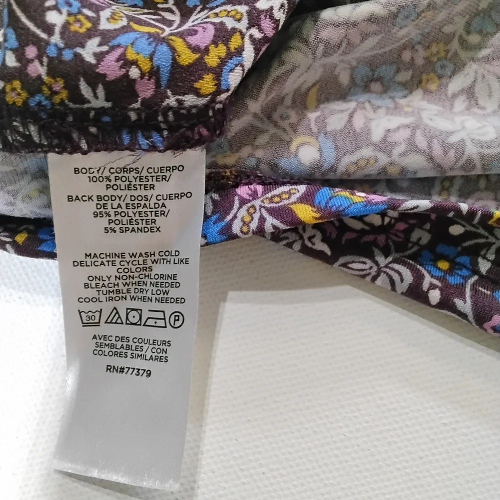 Ann Taylor Factory Blouse Womens Medium Purple Blue White Floral Cottagecore Top